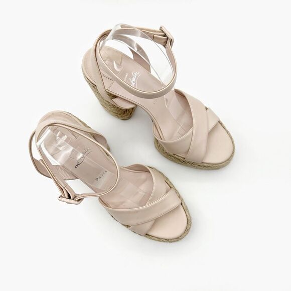 CHRISTIAN LOUBOUTIN Super Mariza Platform Espadrille Block Heels Size 40 Beige - Picture 6 of 15